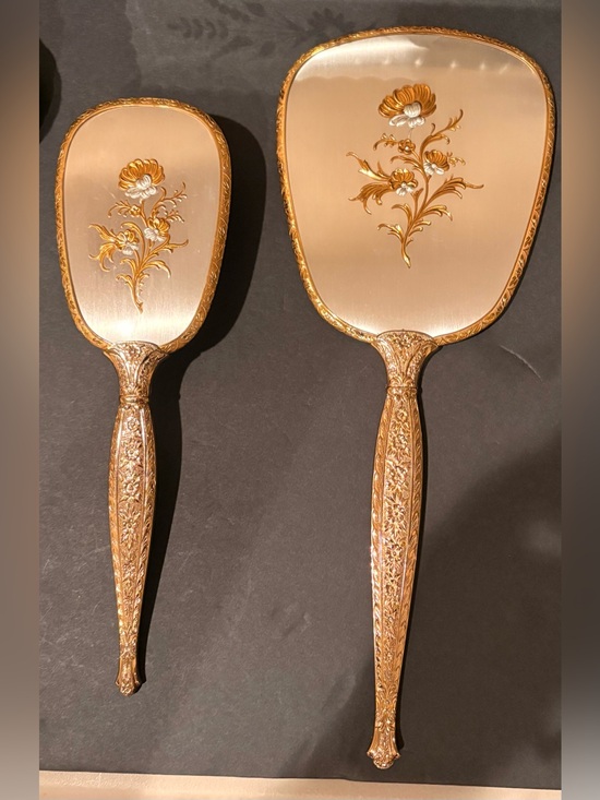 MCM Other - Vintage Large Ornate Floral Hand Mirror Set in Gold and Silver(Set)